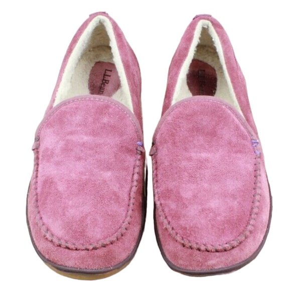 L.L. Bean Shoes - LL Bean Pink Suede Sherpa Lined Mountain Moccasin Slippers Size 10 M